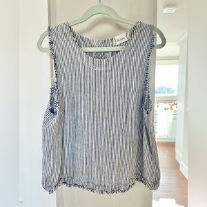 Altar’d State Blue and white pinstripe linen tank top